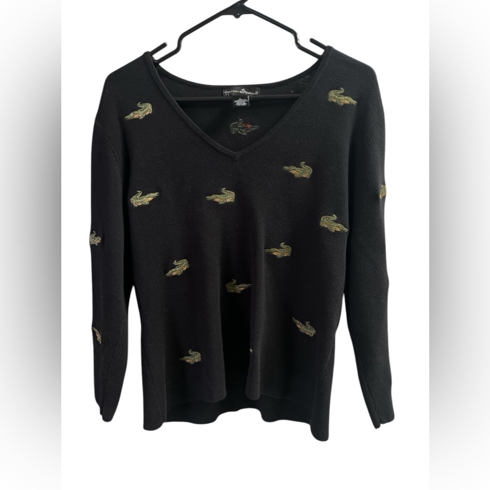 Black long sleeve embroidered alligator blouse